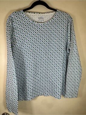 Croft & barrow Blue and Green Diamond-Print Long‎ Sleeve Tee